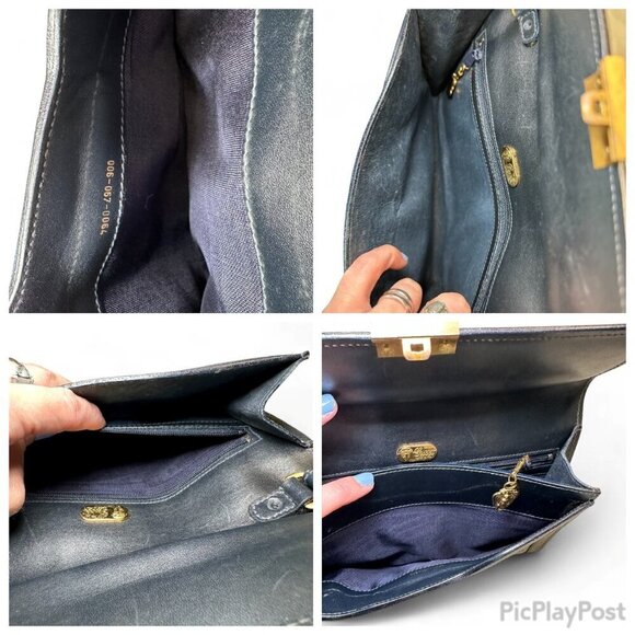 GUCCI Shelly Line Grey and Navy Blue Monogram Canvas Clutch w Stripes, Unisex - Picture 15 of 16